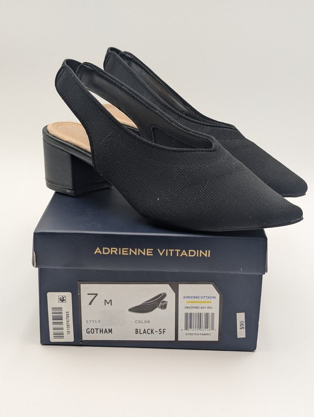 Adrienne Vittadini Gotham Slingback Heels Womens Size 7 Black Stretch Fabric New